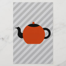 Red and black teapot design, on grey stripes. flyers