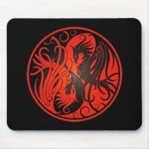 Red and Black Yin Yang Phoenix Mousepads