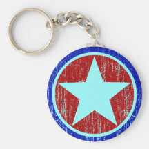 RED AND BLUE DISTRESSED STAR KEY CHAINS