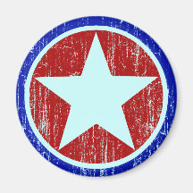 RED AND BLUE DISTRESSED STAR REFRIGERATOR MAGNET