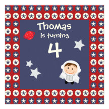 Red and Blue Stars Astronaut Birthday Party Invite