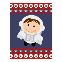 Red and Blue Stars Astronaut Postcards