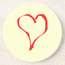 Red and Cream Love Heart Design. Beverage Coaster
