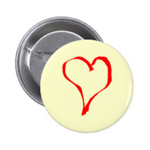 Red and Cream Love Heart Design. Pinback Buttons