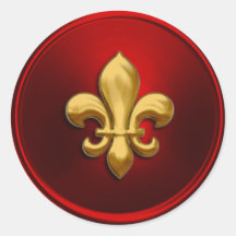 Red and Gold Fleur de Lis Envelope Seal Round Stickers