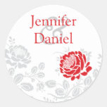 Red and Grey Damask Envelope Seal stickers