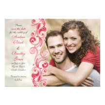 Red and Pink Floral Photo Save the Date Card Invite