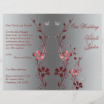 Red and Silver Floral Wedding Program Flyer