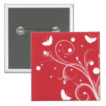 Red and White Butterflies and Flowers Pin