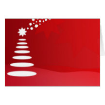 red and white christmas tree card