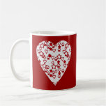 Red and White Heart. Patterned Heart Design. Coffee Mug