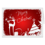 Red and White Merry Christmas Tree with Deer Card
