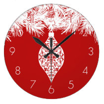 Red And White Pattern Holiday Ornament wall clocks