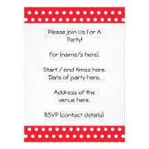Red and White Polka Dot Pattern. Spotty. Personalized Invite