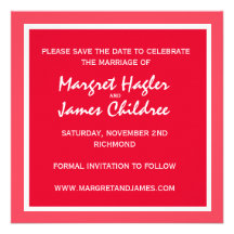 Red and White Save the Date Personalized Invite