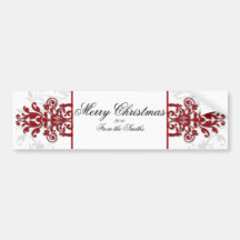 Red and White Silver Damask Bumper Stickers