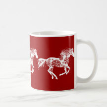 Red and White Snowflake Christmas Horse Coffee Mugs