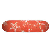 Red and White Snowflake Pattern Skate Deck