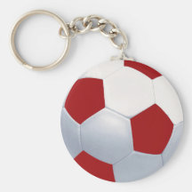 Red and White Soccer Ball Keychain