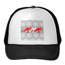 Red and white speed skaters hats