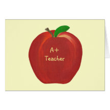 Red Apple, A+ Teacher card, custom verse