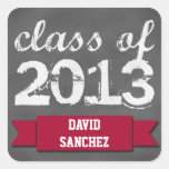 Red banner ribbon chalkboard graduation class of square sticker