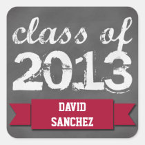 Red banner ribbon chalkboard graduation class of stickers