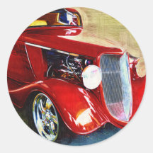 Red Beauty - Classic Collector's Car Round Sticker