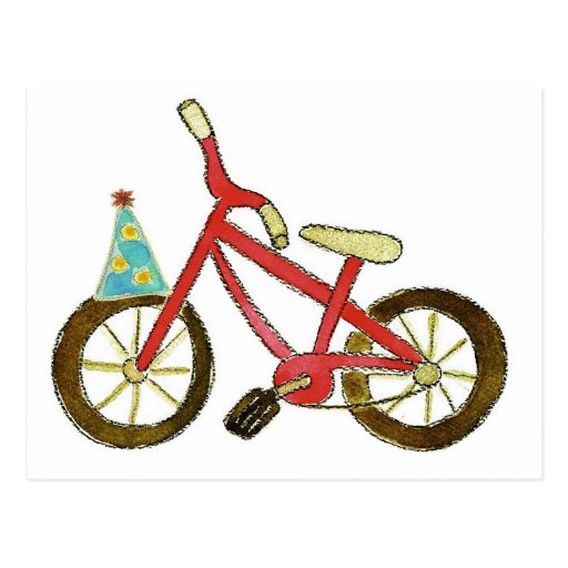 Red Bicycle Birthday Hat Postcards