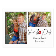 Red Black and White Photo Collage Save The Date Post Cards
