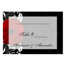 Red, Black and White Scroll Gerbera Daisy Business Card Templates