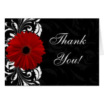 Red, Black and White Scroll Gerbera Daisy Greeting Card