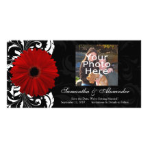 Red, Black and White Scroll Gerbera Daisy Photo Card Template