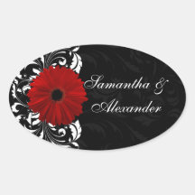 Red, Black and White Scroll Gerbera Daisy Sticker