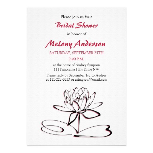 Red Black Asian Lotus Bridal Shower Invitation