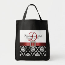 Red Black Damask Personalised Wedding Tote Canvas Bags