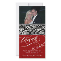 Red Black Damask Wedding Thank You Photo Card