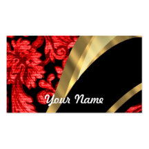 Red & black floral damask business card templates