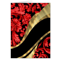 Red & black floral damask card