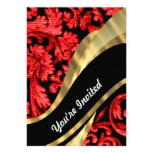 Red & black floral damask invitations