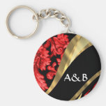 Red & black floral damask keychain