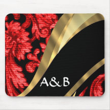 Red & black floral damask mouse mat