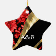 Red & black floral damask ornaments