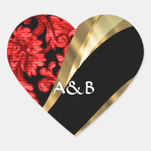 Red & black floral damask stickers
