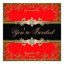 Red Black Gold Black Tie Party Custom Announcements