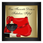 Red Black Gold Womans 50th Birthday Party Personalised Announcements