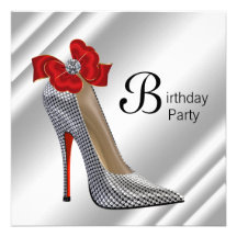 Red Black High Heel Shoe Birthday Party Invitation