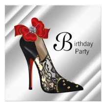 Red Black High Heel Shoe Birthday Party Personalised Announcements