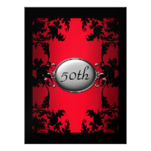 Red Black Lace 50th  Birthday Party Black Custom Invitation