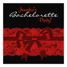 Red Black Lace Bachelorette Party Invites